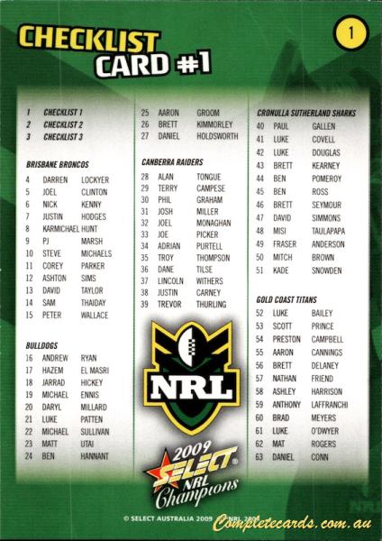 2009 Select NRL Champions - Base