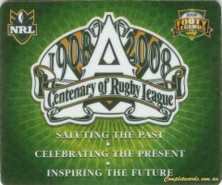 2008 NRL Footy Legends Tazos: Limited Edition Centenary Legends