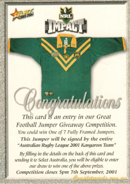 2001 NRL Impact - Competition Card
