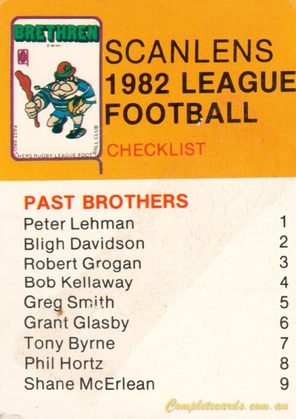 1982 Scanlens - Queensland League Football Checklist