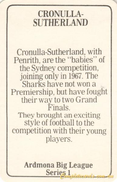 1981 Ardmona NSWRL Rugby - Cronulla