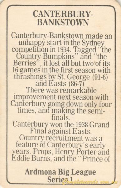1981 Ardmona NSWRL Rugby - Canterbury