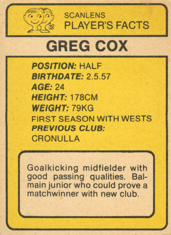 Greg Cox back