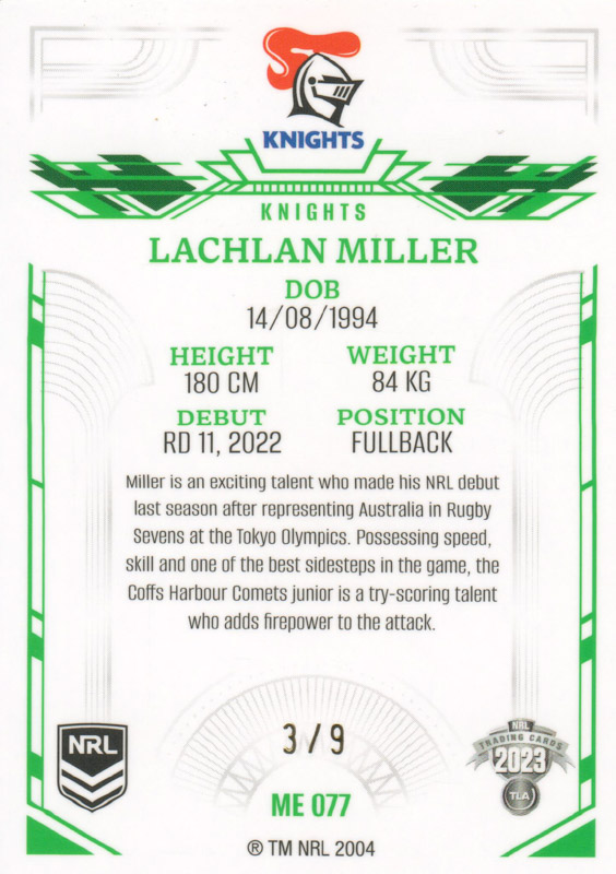 Lachlan Miller back