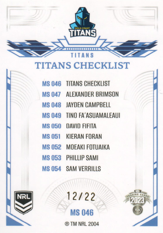 Checklist back