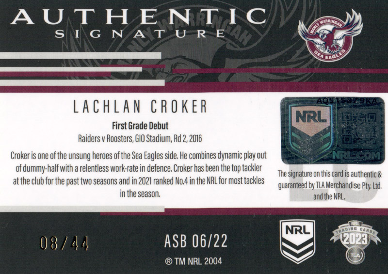 Lachlan Croker back