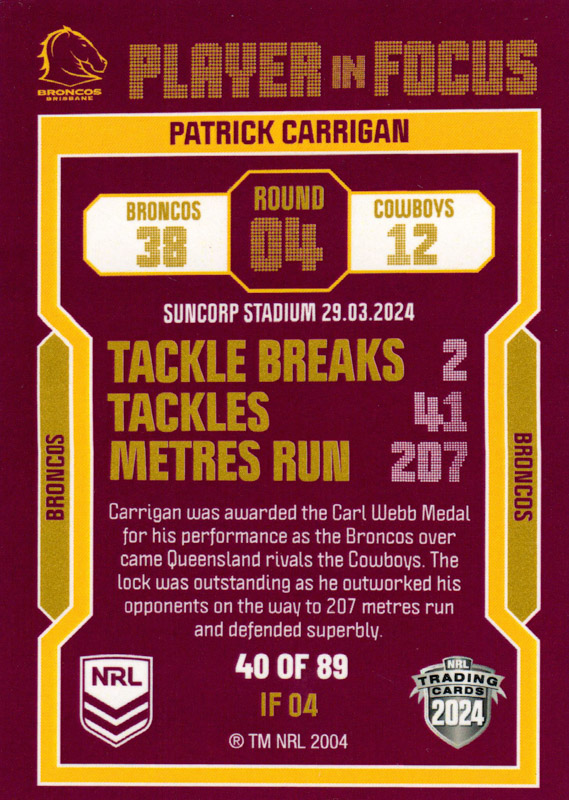 Patrick Carrigan back