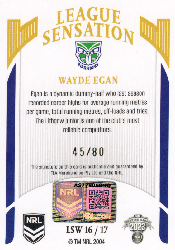 Wayde Egan back