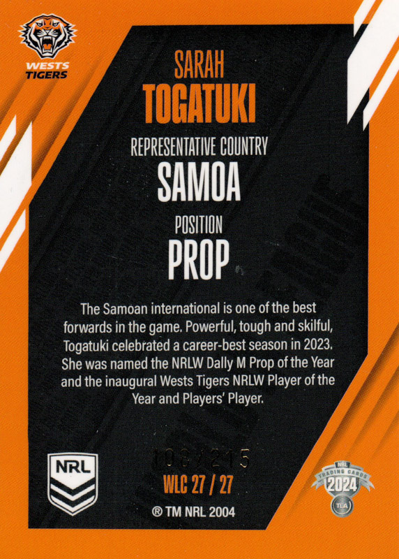 Sarah Togatuki back
