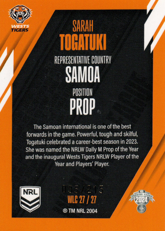 Sarah Togatuki back