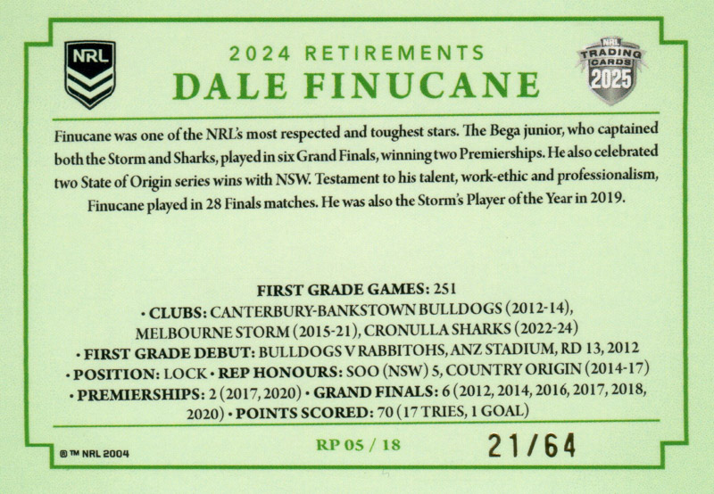 Dale Finucane back