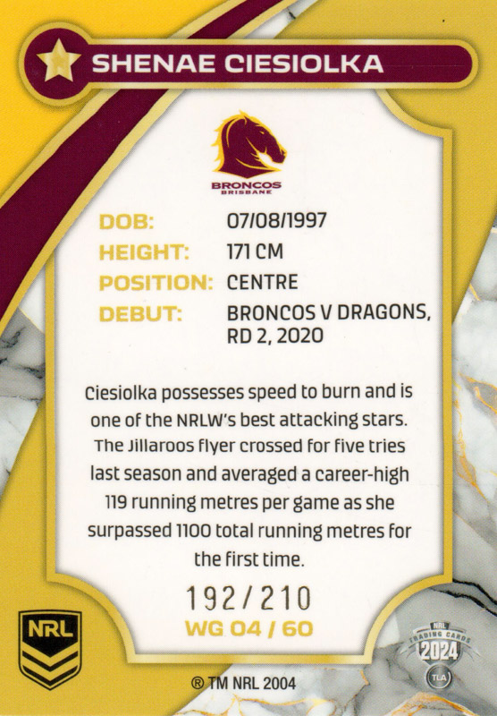 Shenae Ciesiolka back