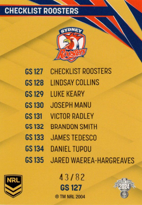 Roosters Checklist back