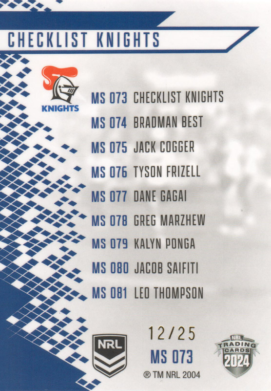 Knights Checklist back