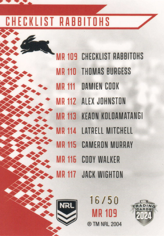 Rabbitohs Checklist back