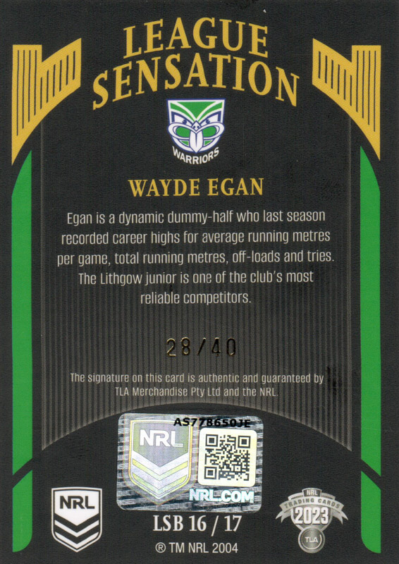 Wayde Egan back