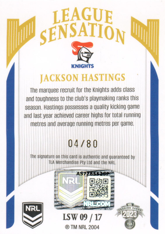 Jackson Hastings back