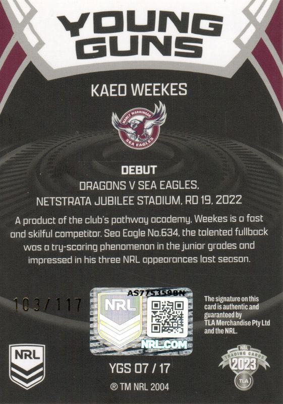Kaeo Weekes back
