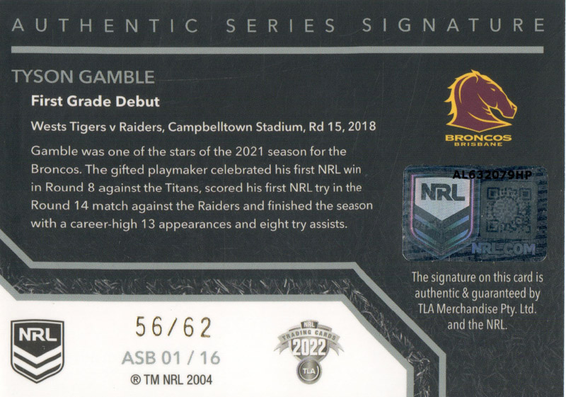 Tyson Gamble back