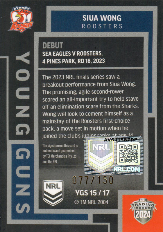Siua Wong back