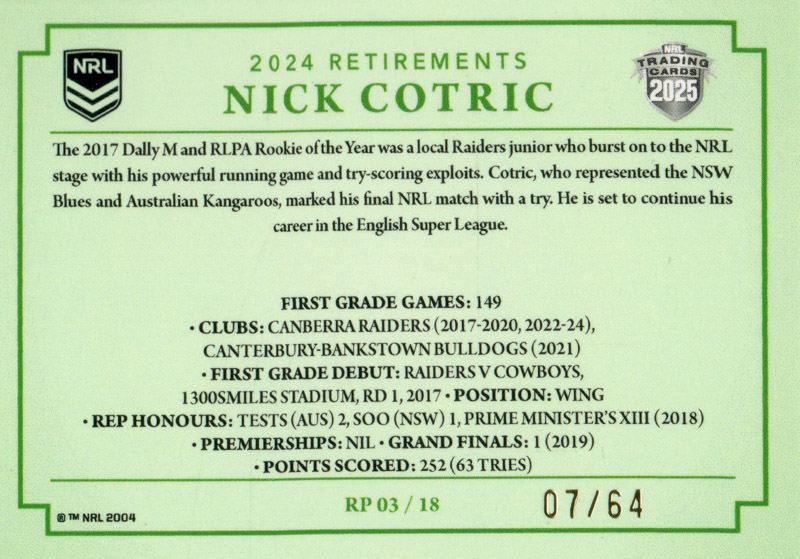 Nick Cotric back