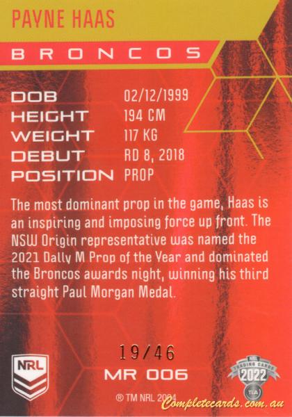 Payne Haas back
