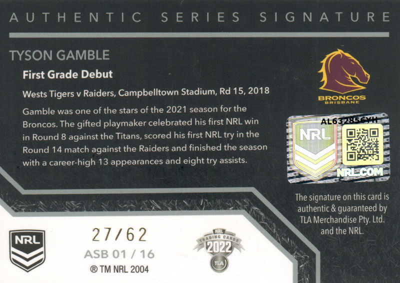 Tyson Gamble back