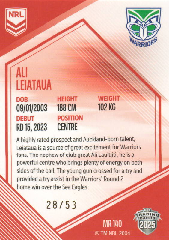 Ali Leiataua back