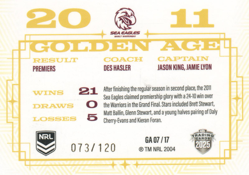 2011 Golden Age - Sea Eagles back