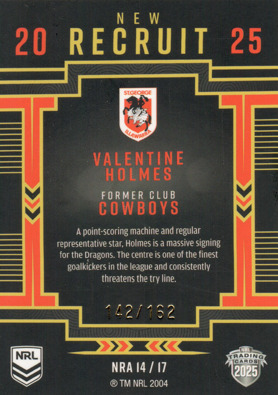 Valentine Holmes back