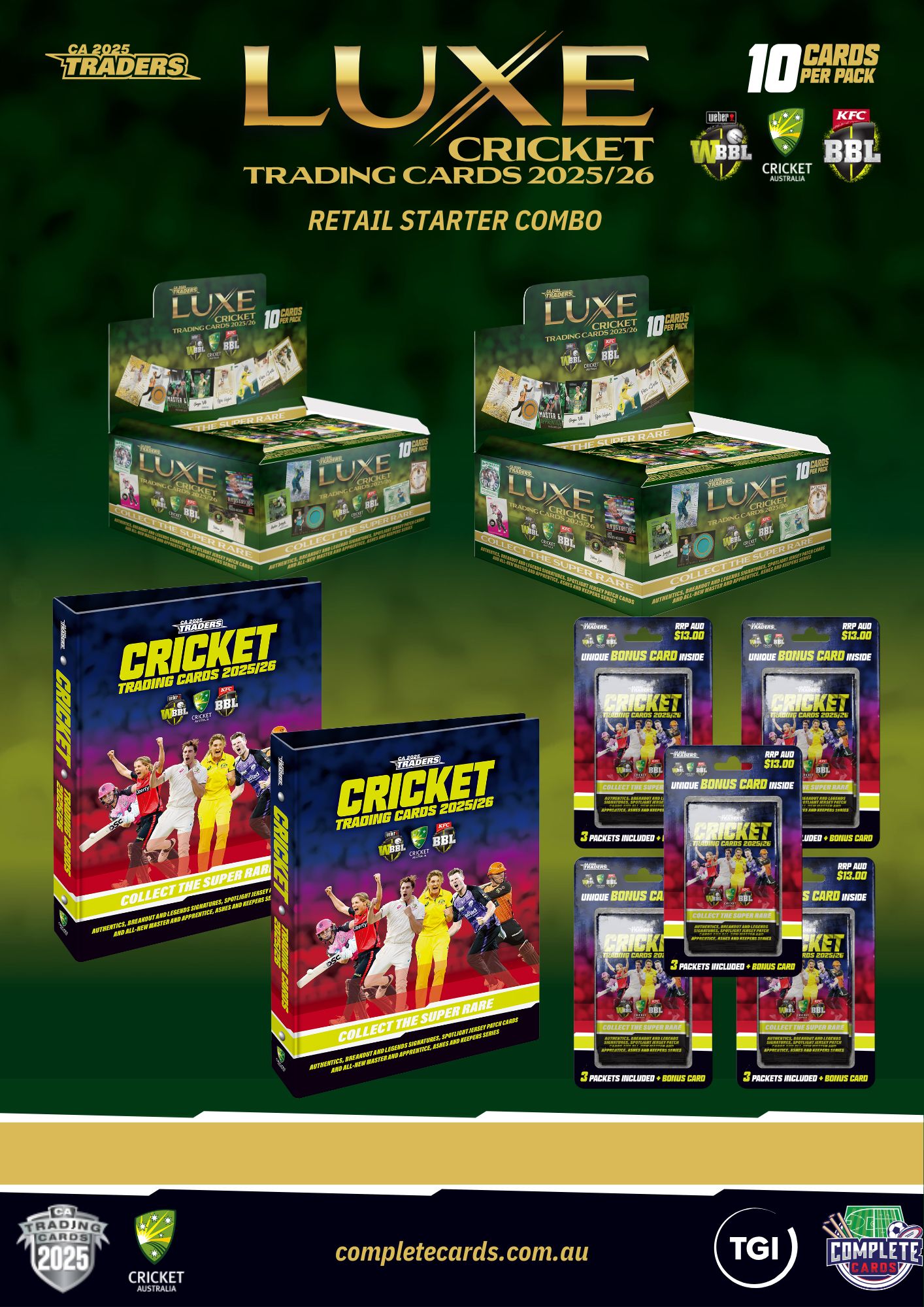 2025-26 TGI Traders Cricket Australia Luxe - Retail Starter Pack Combo