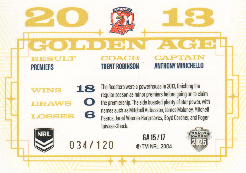 2013 Golden Age - Roosters back