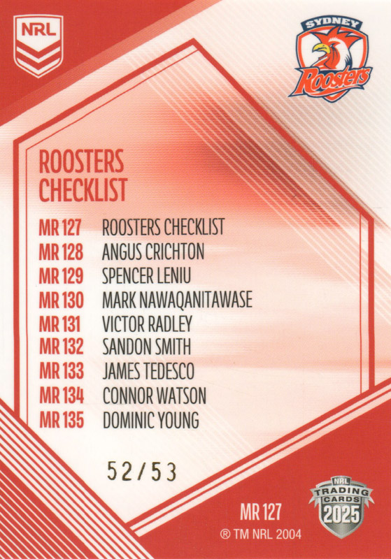 Roosters Checklist back