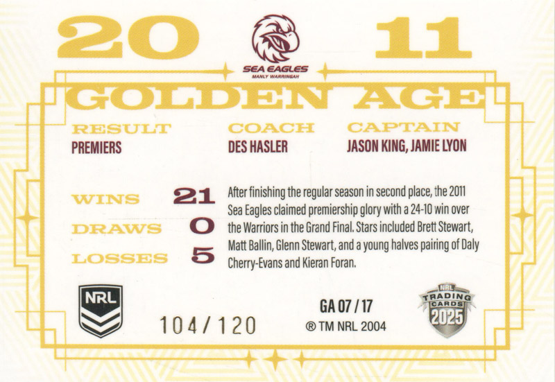 2011 Golden Age - Sea Eagles back