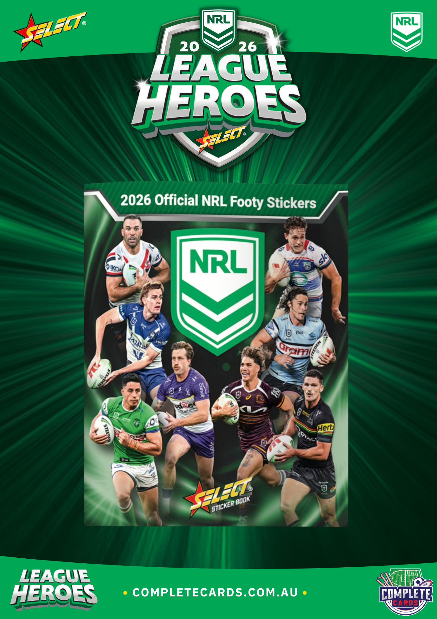 2026 NRL Select League Heroes - Sticker Book + 5 Packets