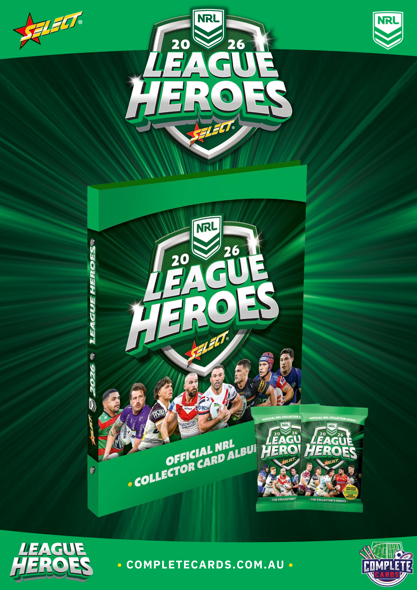 2026 NRL Select League Heroes - Binder Album + 2 Packs