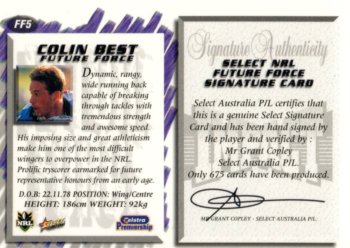 Colin Best back