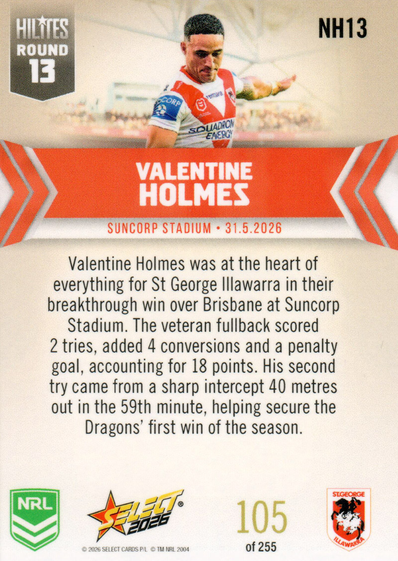 Valentine Holmes back