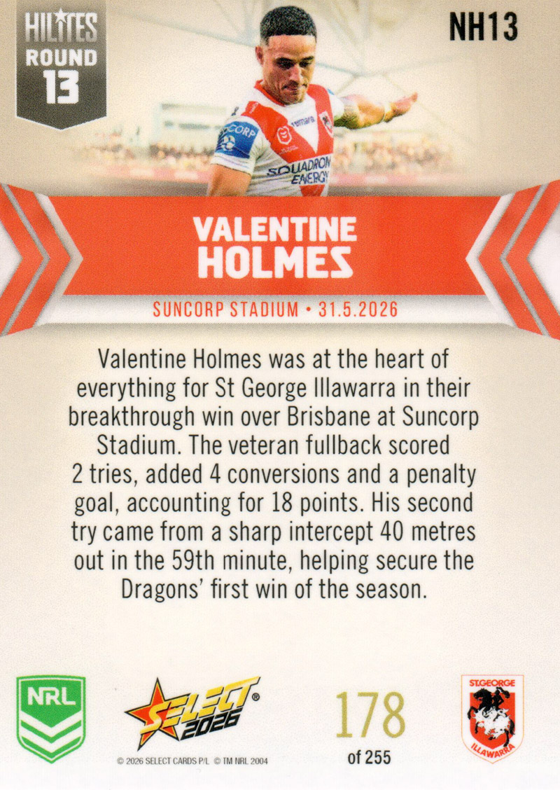 Valentine Holmes back