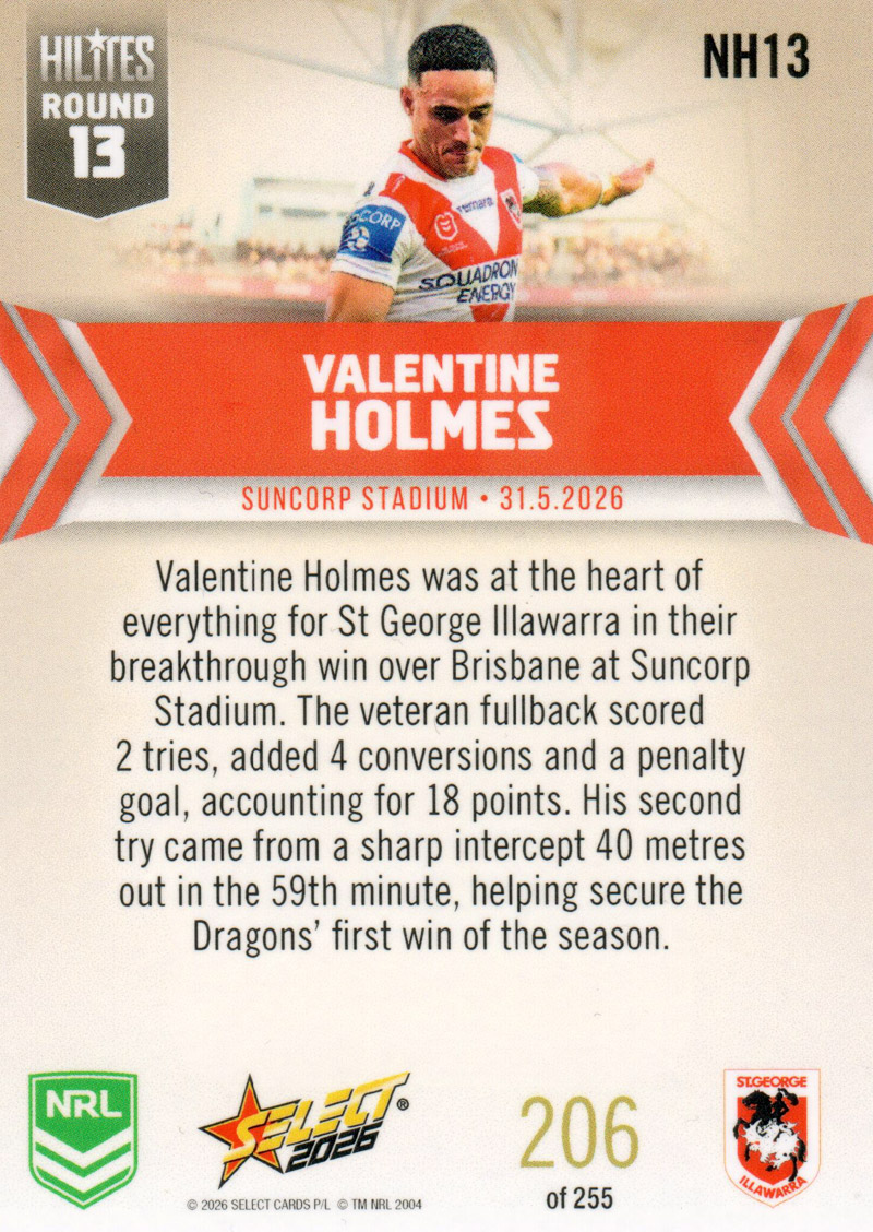 Valentine Holmes back
